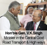 Greeting Gen.V.K.Singh at his residence today on his recent appointment as Minister in the Central Govt. for Road Transport & High ways. 
